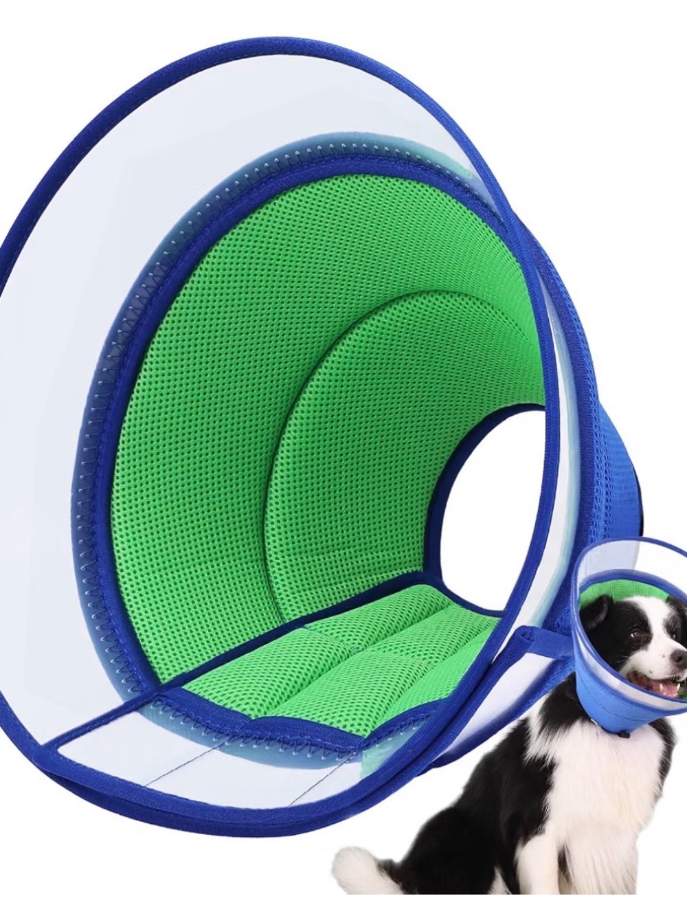 Blue and Green Soft Padded Dog Recovery Cone - Protective E-Collar size 4